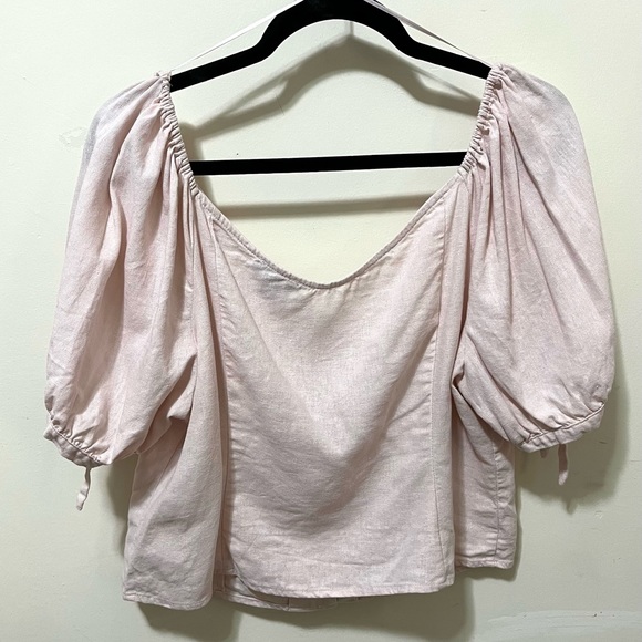 Express Linen Blend Puff Sleeve Blouse Top in Pale Pink Women’s Size XL - Picture 8 of 10